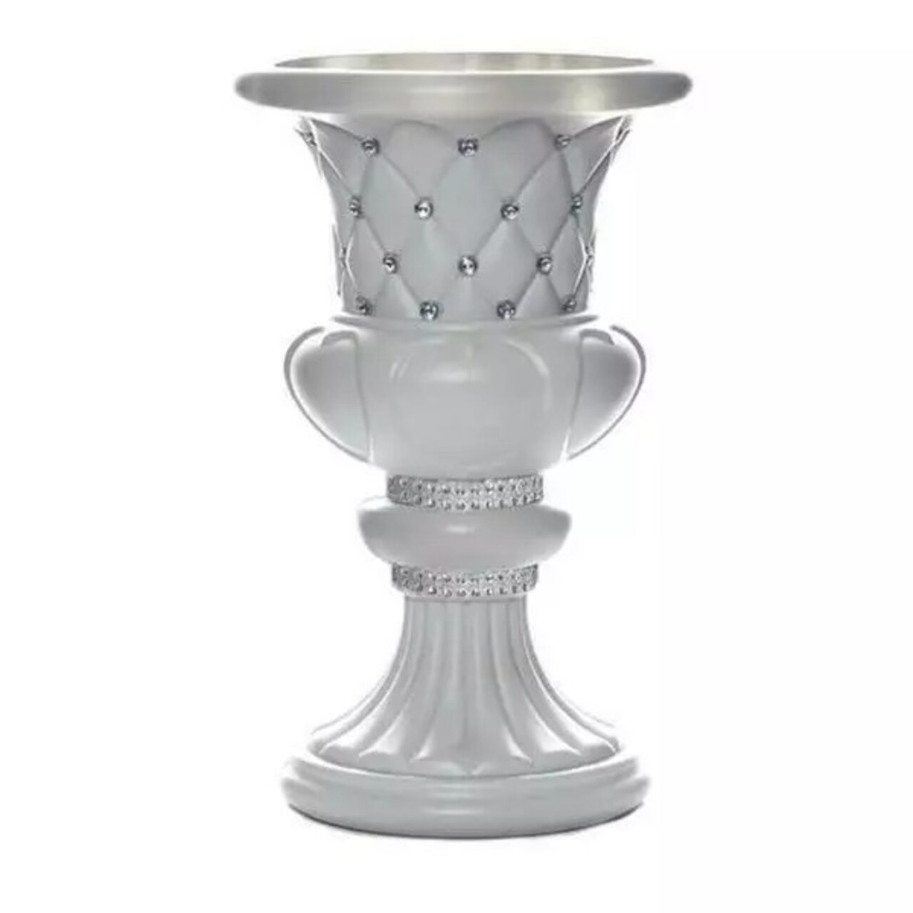2 White 18-Inch Italian Pedestal FLOWER POTS VASES Crystal Beads Party Supplies